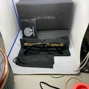 Chrome Hearts Black Glasses with Gold Filigree Temples